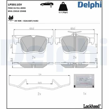 Stabdžių trinkelių rinkinys, diskinis stabdys DELPHI LP5011EV