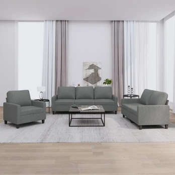 Sofa Sofos komplektas su pagalvėlėmis, 3 dalių, pilkas, audinys