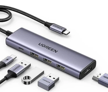 Multifunctional HUB 5in1 USB-C - HDMI 1.4 / 3 x USB-A / USB-C PD 100W Ugreen CM511 - gray
