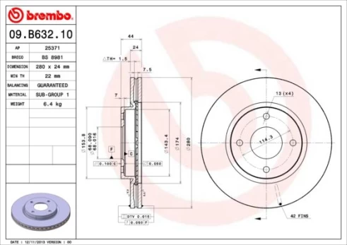 Stabdžių diskas BREMBO 09.B632.10