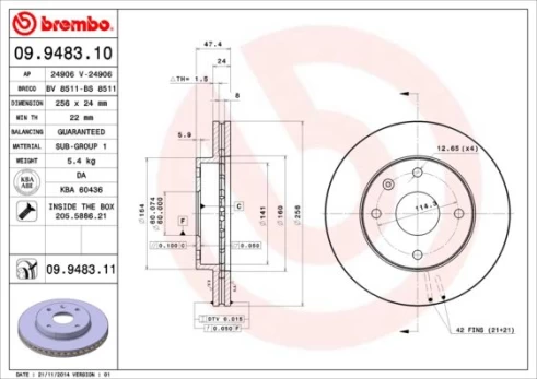 Stabdžių diskas BREMBO 09.9483.11