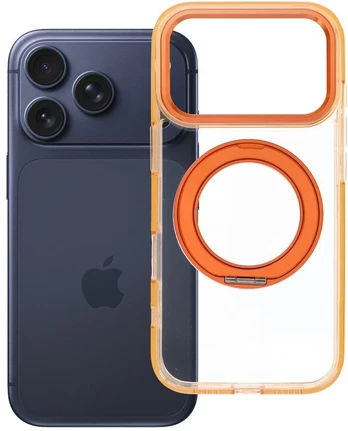 Dėklas Oem Case for iPhone 18 Pro Max / 17 Pro Max Frame Circle Stand compatible with MagSafe oranžinis