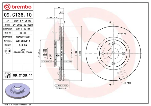 BREMBO 09.C136.11 Brake Disc