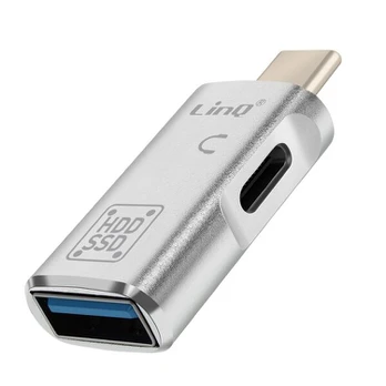 OTG USB ir USB C adapteris į USB C greito duomenų perdavimo LinQ sidabrinis