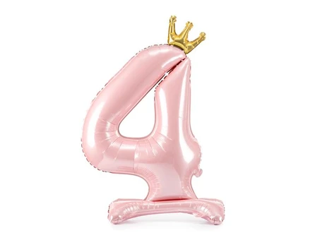 PartyDeco Pastatomas rožinis balionas Skaičius su karūna, 84cm, Skaičius: 4