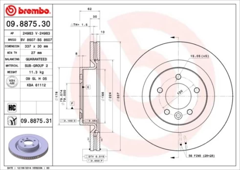 Stabdžių diskas BREMBO 09.8875.31