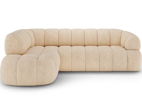 Tontano corner sofa with sleeping function and electrically extendable seat, light beige chenille, left-hand side, Modern, Beige