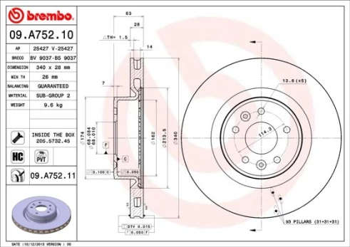 BREMBO 09.A752.11 Brake Disc