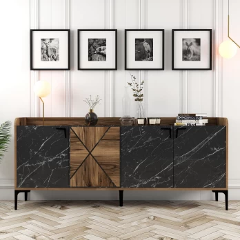Konsolė Venedik-Walnut, Black Marble Graikinis riešutas Juodas