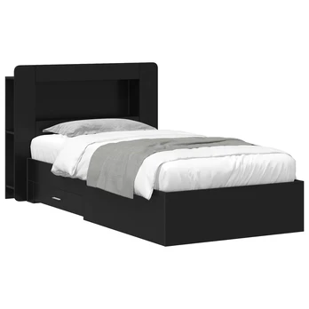 Lova Lovos rėmas su saugojimu Juoda 75 x 190 cm Apdirbta mediena
