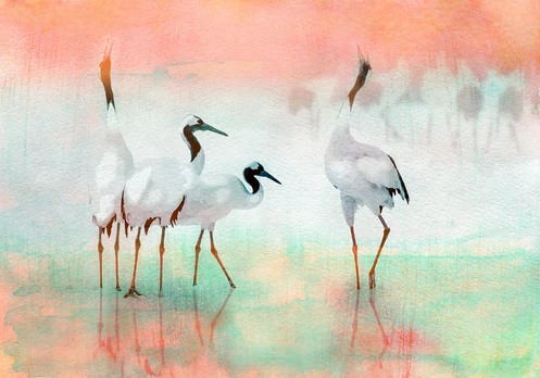 Fototapetas Artgeist Cranes In Pastels, 100 cm x 70 cm