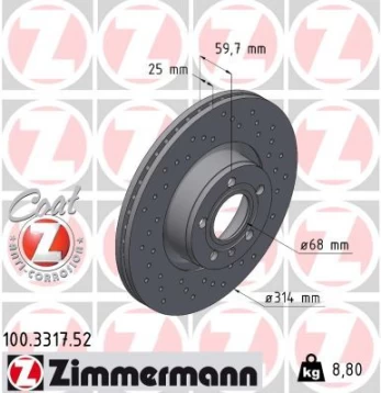 Stabdžių diskas ZIMMERMANN 100.3317.52