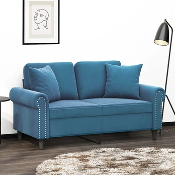 Sofa su pagalvėlėmis, aksomas : Plotis - 120 cm, Spalva - Mėlyna