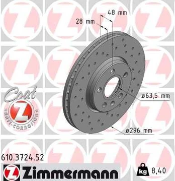 Stabdžių diskas ZIMMERMANN 610.3724.52
