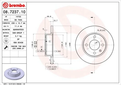 Stabdžių diskas BREMBO 08.7237.10