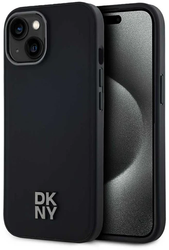Dėklas DKNY PU Leather Stack Logo Magsafe Case for iPhone 15 Juodas
