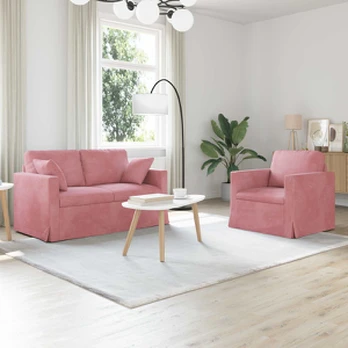 Sofa 2 pcs Rožinė 138 x 78 x 80 cm Aksomas