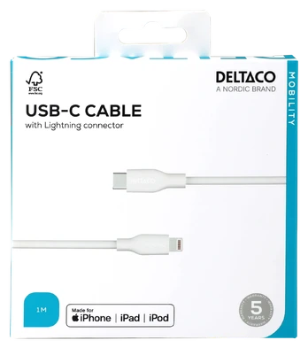 USB-C Lightning laidas DELTACO, 1 m, baltas / IPLH-451-1 / 1903215