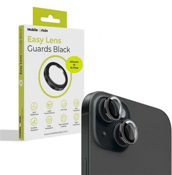 Dėklas Mobile Origin „Easy Lens“ apsauginiai stikliukai, juodi – „iPhone 15 / 15 Plus“