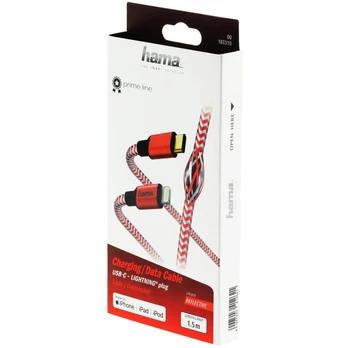 HAMA ĮKROVIMO/DUOMENŲ KABELAS "REFLECTED", USB Type-C - Lightning MFI 1.5m, Raudonas