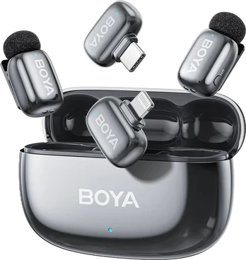 Dėklas Boya wireless microphone mini 2-01 Lightning/USB-C, space pilka