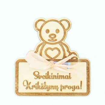 Medinė lentutė pinigams dovanoti "Krikštynų proga"