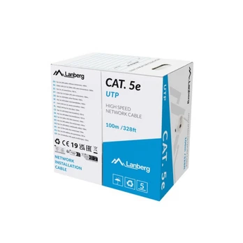Lanberg kabelis LAN UTP kat.5E 100m drut CU pilka CPR + fluke passed