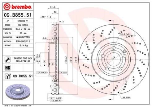 Stabdžių diskas BREMBO 09.B855.51