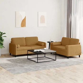 Sofa Sofos komplektas su pagalvėmis, 2 dalių, rudas, aksomas