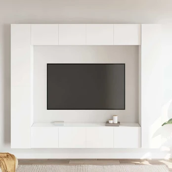 TV staliukas Televizoriaus spintelių komplektas, 8 dalių, baltas, MDP