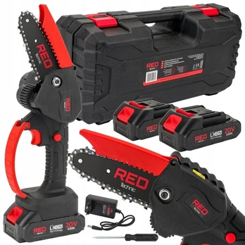 Mini akumuliatorinis grandininis pjūklas Red Technic 4" 2xAKU 2000, su akumuliatoriumi ir įkrovikliu