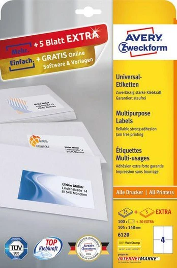 „Avery Zweckform“ etiketės 105 x 148 (6120)