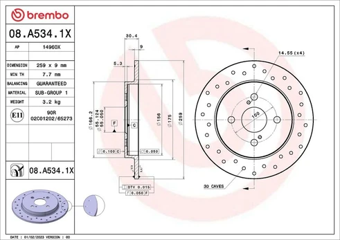 Stabdžių diskas BREMBO 08.A534.1X