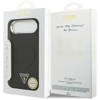 Dėklas Guess PU Leather Triangle Logo MagSafe Case for iPhone Air Juodas
