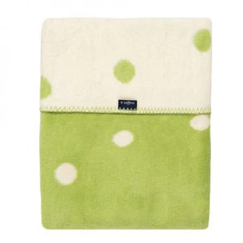 Blanket - WOMAR - COTTON - DOTS - size 75x100  - ECRU / GREEN