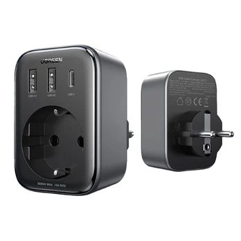 Wall charger 30W (2xUSB/USB C/AC) / adapter EU - EU 13A Ugreen CD314 - black