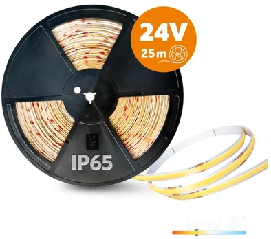 10W/m LED COB juosta PREMIUM, 3000K, IP65, 24V, 320LED/m, 25m ritė