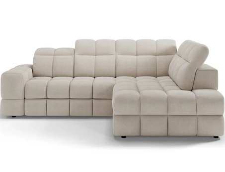 Bronon right-hand corner sofa with sleeping function and storage compartment, beige velour, Modern, Beige