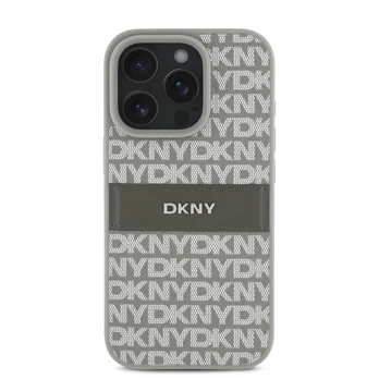 DKNY PU Leather Repeat Pattern Tonal Stripe Case for iPhone 16 Pro Max rusvai gelsvas