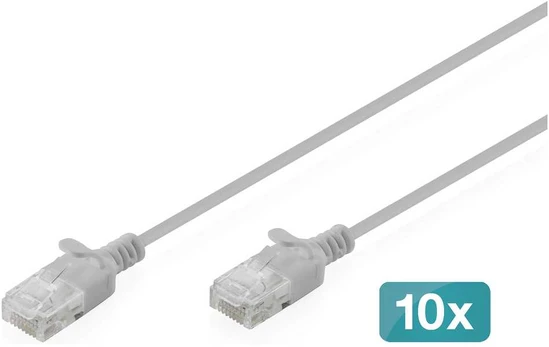 Digitus CAT 6 U-UTP Slim Patchkabel, 0,5 m, Grau, 10 Stück