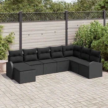8 dalių sodo sofa su pagalvėlėmis juodas poli ratanas