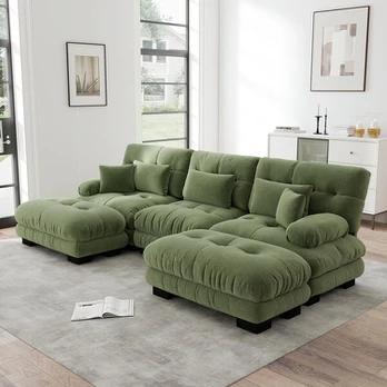 Modulinis kampinis sofa, U formos, miegamasis, žalias, 1 vnt