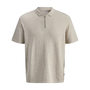 Megzta palaidinė vyrams, Smėlio, Emill knit zip polo ss