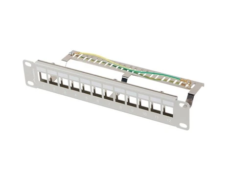 Patch Panel 12 Port 1U 10 inch FTP with organizer for keystone modules, gray