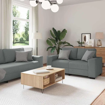 Sofa 3 dalių sofos komplektas su pagalvėlėmis, tamsiai pilkas audinys