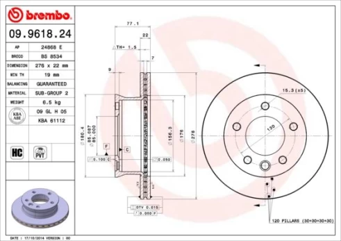 Stabdžių diskas BREMBO 09.9618.24
