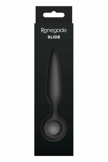 Renegade Slide Black - Slim Silicone Plug with Finger Ring, 12.7 cm
