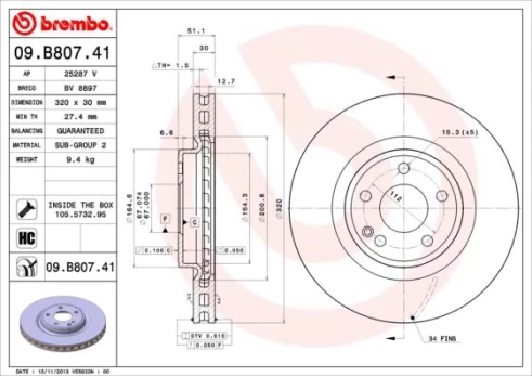 Stabdžių diskas BREMBO 09.B807.41