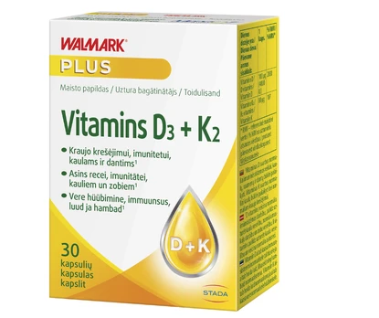 Vitaminas D3 + K2 WALMARK, 30 kaps.
