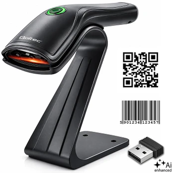 Qoltec Precise Barcode Scanner 1D 2D + Scanner Stand | QR | EAN | USB